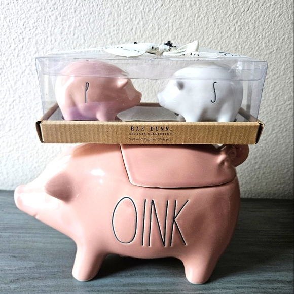 Rae Dunn Pink Pig Oink Canister with Salt and Pepper Shakers